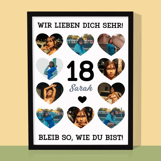 Fotocollage: 18 Herzen - Druck Mit Rahmen 30X40