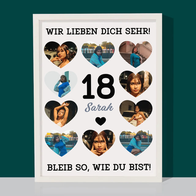 Fotocollage: 18 Herzen - Druck Mit Rahmen 30X40