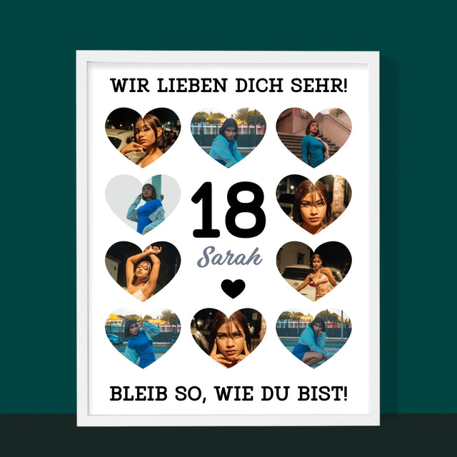 Fotocollage: 18 Herzen - Druck Mit Rahmen 30X40