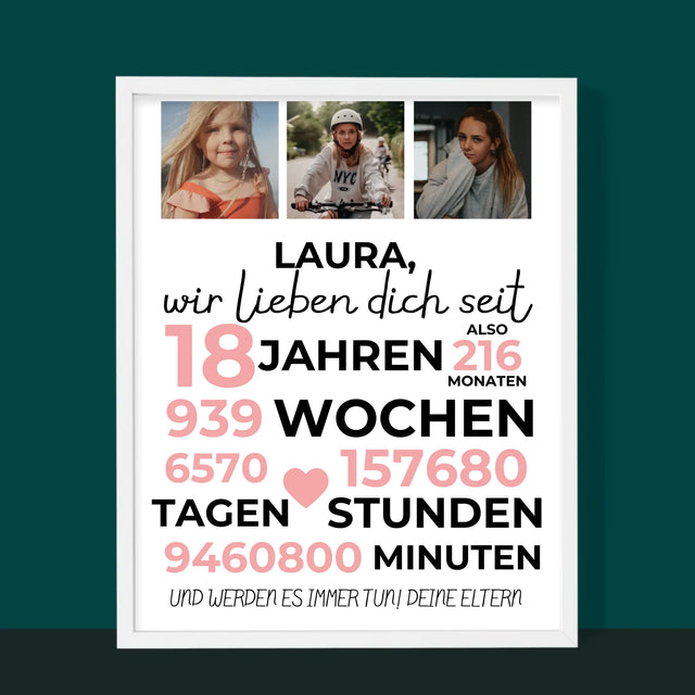 Fotocollage: Wir Lieben Dich Seit 18 Jahren - Druck Mit Rahmen 30X40