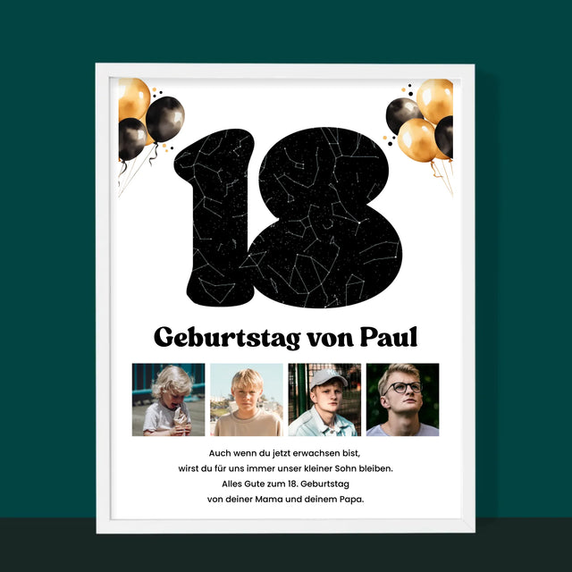 Sternkarte: 18. Geburtstag Des Stars-Mit Widmung  - Druck Mit Rahmen 30X40
