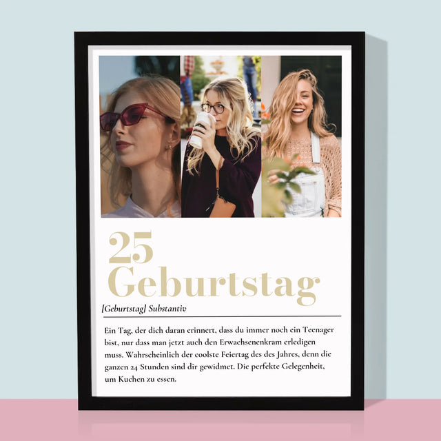 Fotocollage: 25. Geburtstag Definition - Druck Mit Rahmen 30X40