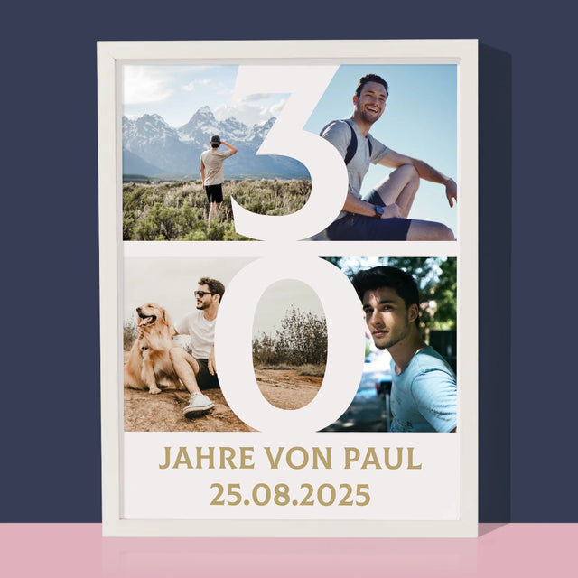 Fotocollage: 30 Jahre Ziffer  - Druck Mit Rahmen 30X40
