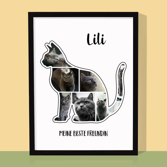 Form-Collage: Die Katze Der Beste Freund - Druck Mit Rahmen 30X40