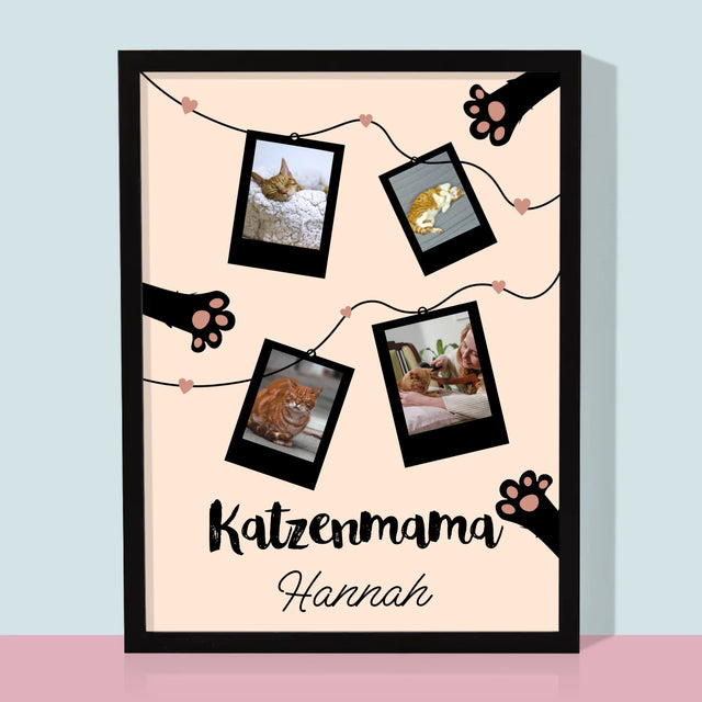 Fotocollage: Katzenmama-Polaroids - Druck Mit Rahmen 30X40