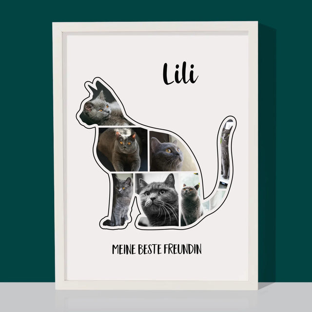 Form-Collage: Die Katze Der Beste Freund - Druck Mit Rahmen 30X40