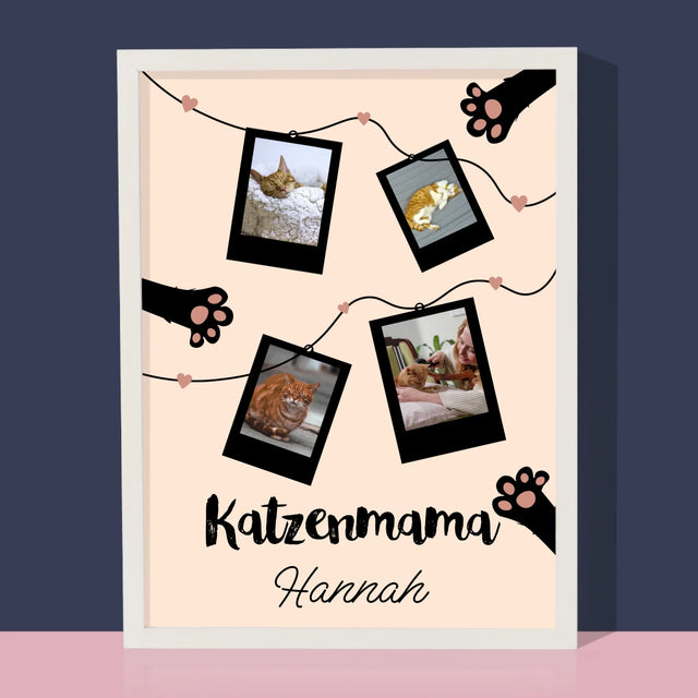 Fotocollage: Katzenmama-Polaroids - Druck Mit Rahmen 30X40