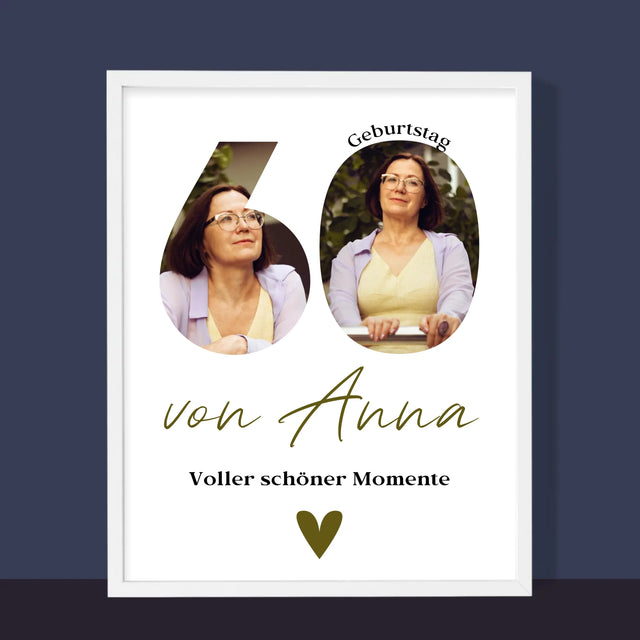 Buchstaben-Collage: 60. Geburtstag Voller Schöner Momente - Druck Mit Rahmen 30X40