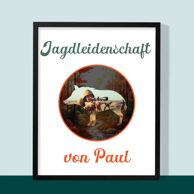 Foto Und Unterschrift: Jagdleidenschaft  - Druck Mit Rahmen 30X40