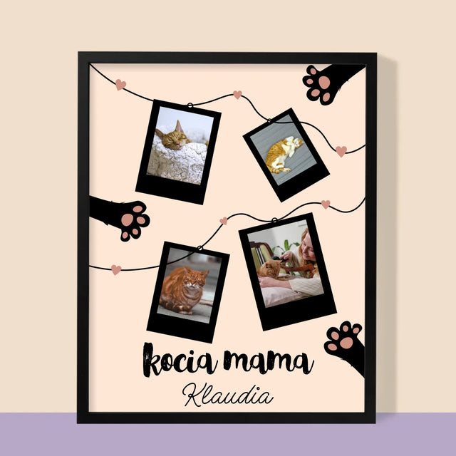 Fotocollage: Katzenmama-Polaroids - Druck Mit Rahmen 30X40