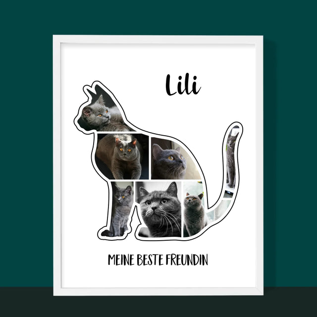 Form-Collage: Die Katze Der Beste Freund - Druck Mit Rahmen 30X40