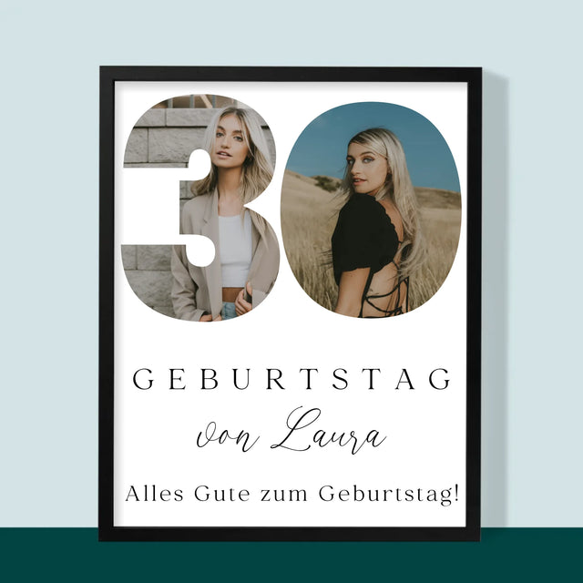 Buchstaben-Collage: 30. Geburtstag Signatur - Druck Mit Rahmen 30X40
