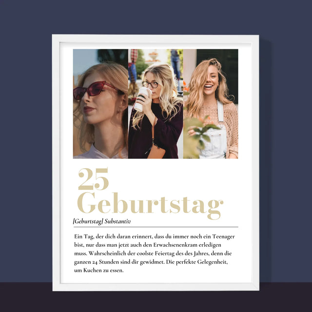 Fotocollage: 25. Geburtstag Definition - Druck Mit Rahmen 30X40