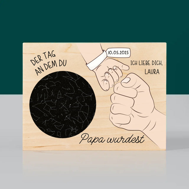 Sternkarte: Der Tag An Dem Du Papa Wurdest - Druck Auf Holz