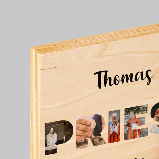 Buchstaben-Collage: Priester Aus Berufung - Druck Auf Holz