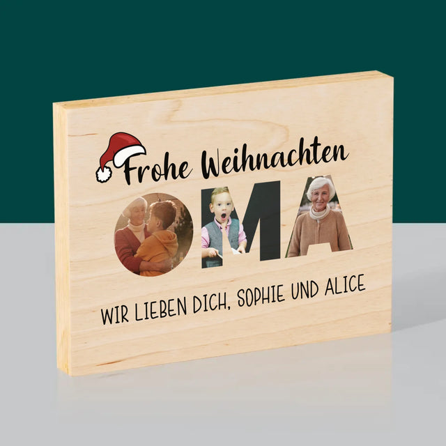 Buchstaben-Collage: Frohe Weihnachten Oma - Druck Auf Holz