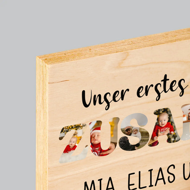 Buchstaben-Collage: Erstes Weihnachten Zusammen - Druck Auf Holz
