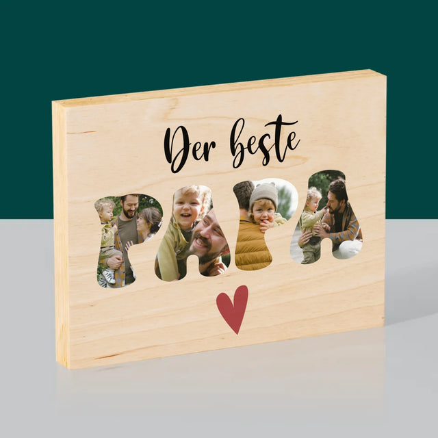 Foto Und Unterschrift: Der Beste Papa Herz - Druck Auf Holz