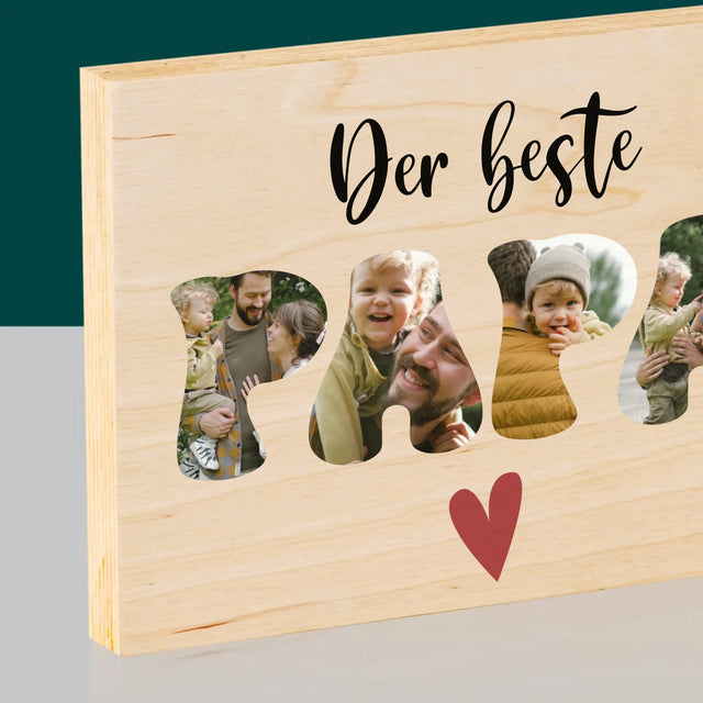Foto Und Unterschrift: Der Beste Papa Herz - Druck Auf Holz