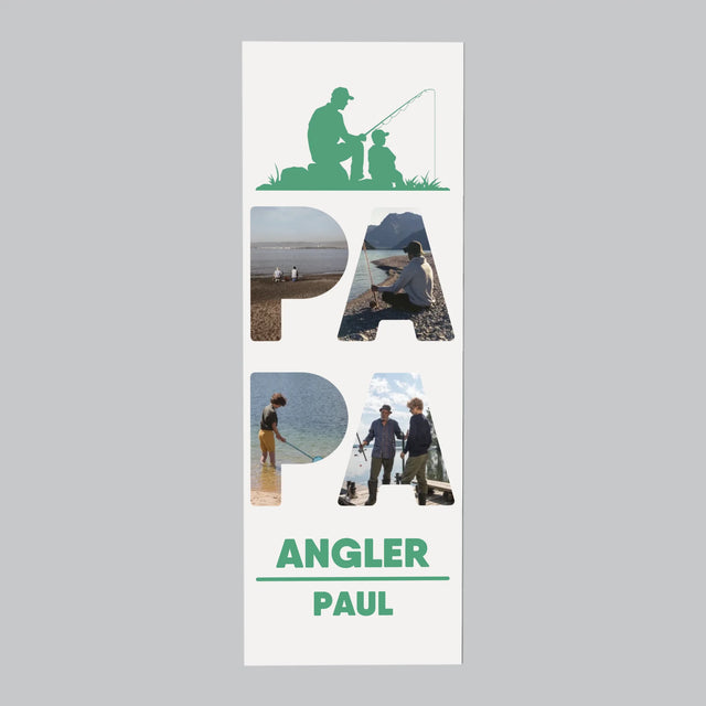 Buchstaben-Collage: Papa - Angler - Kühlschrankmagnet