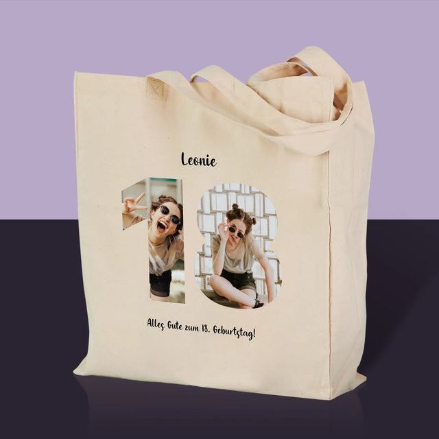 Buchstaben-Collage: 18. Geburtstag - Stofftasche