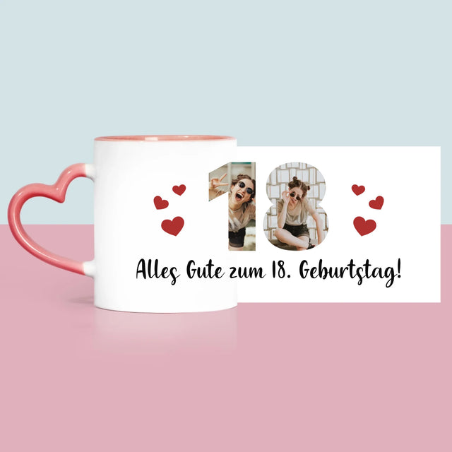 Buchstaben-Collage: 18. Geburtstag - Tasse