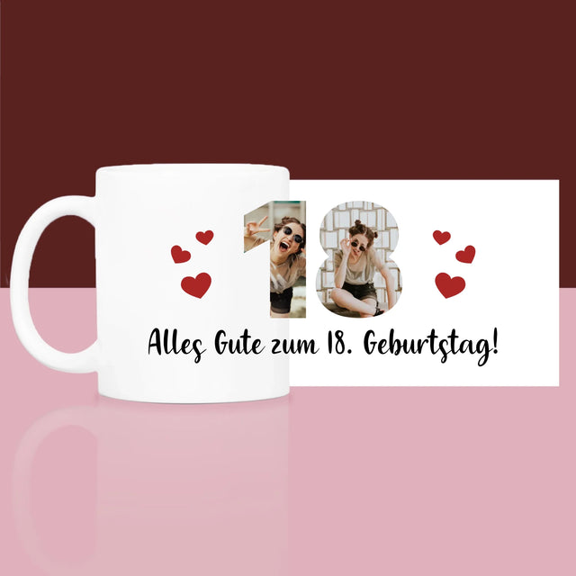 Buchstaben-Collage: 18. Geburtstag - Geschenkset Mit Einer Tasse Und Einem Satin-Haarband