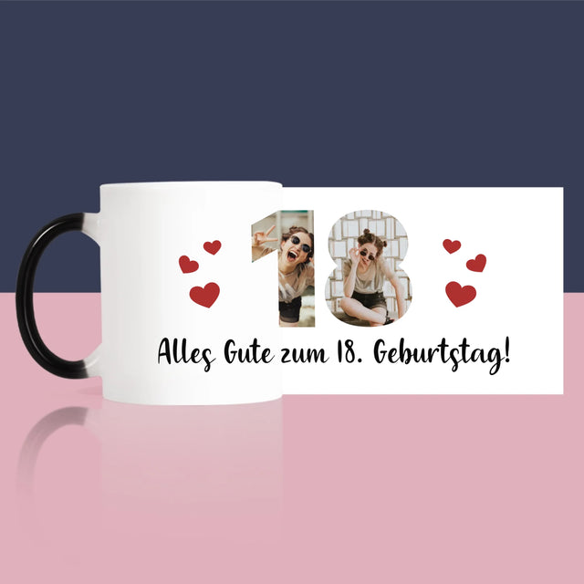 Buchstaben-Collage: 18. Geburtstag - Tasse