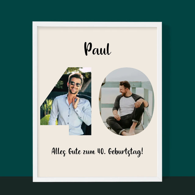 Buchstaben-Collage: 40. Geburtstag - Druck Mit Rahmen 30X40