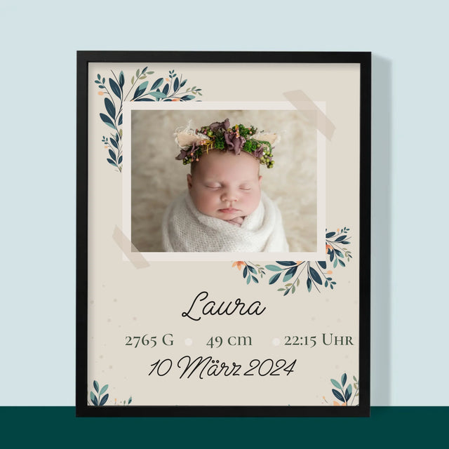 Geburtsdatum: Geburtsdatum Blumen - Druck Mit Rahmen 30X40