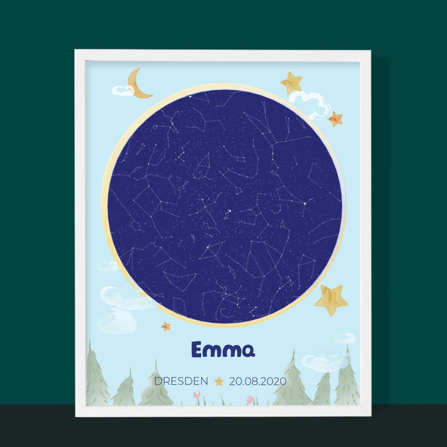Sternkarte: Sternkarte: Baby - Druck Mit Rahmen 30X40