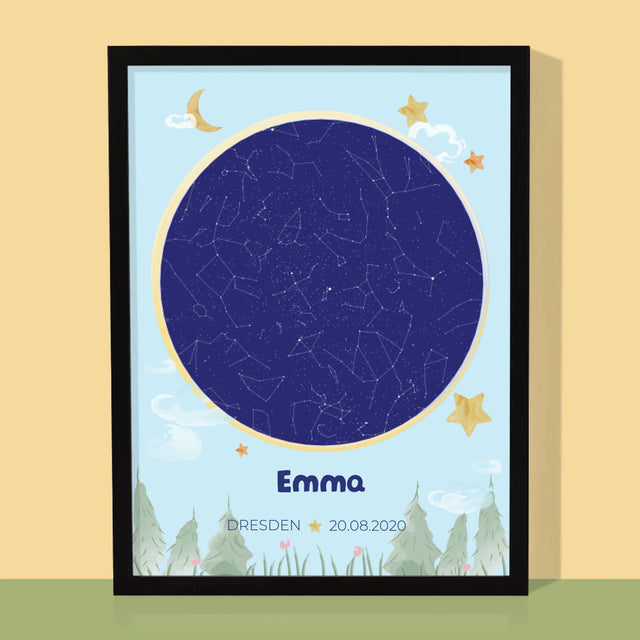 Sternkarte: Sternkarte: Baby - Druck Mit Rahmen 30X40