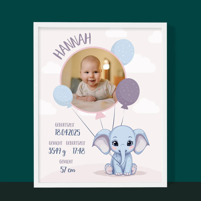 Geburtsdatum: Geburtsdatum Elefant - Druck Mit Rahmen 30X40