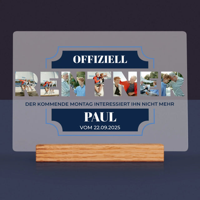 Buchstaben-Collage: Offiziell Im Ruhestand - Druck Auf Acrylglas