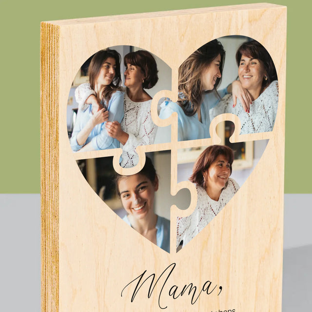 Fotocollage: Herz Puzzle Für Mama - Druck Auf Holz