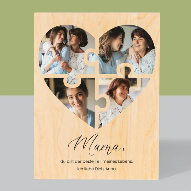 Fotocollage: Herz Puzzle Für Mama - Druck Auf Holz