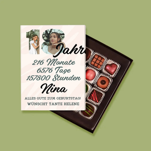Buchstaben-Collage: 18 Jahre Countdown - Pralinen