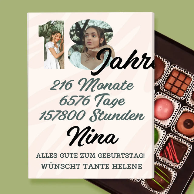 Buchstaben-Collage: 18 Jahre Countdown - Pralinen