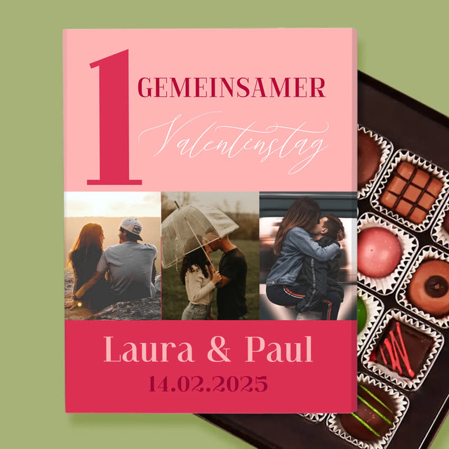 Fotocollage: Erster Gemeinsamer Valentinstag - Pralinen