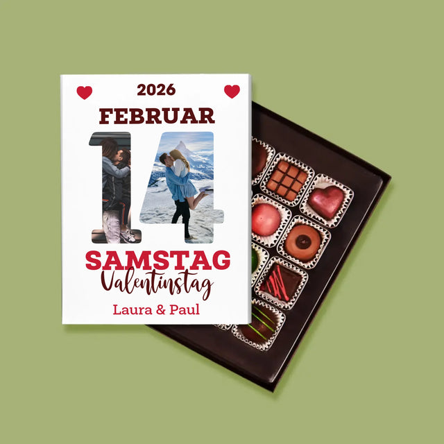 Buchstaben-Collage: Valentinstag-Kalenderkarte - Pralinen