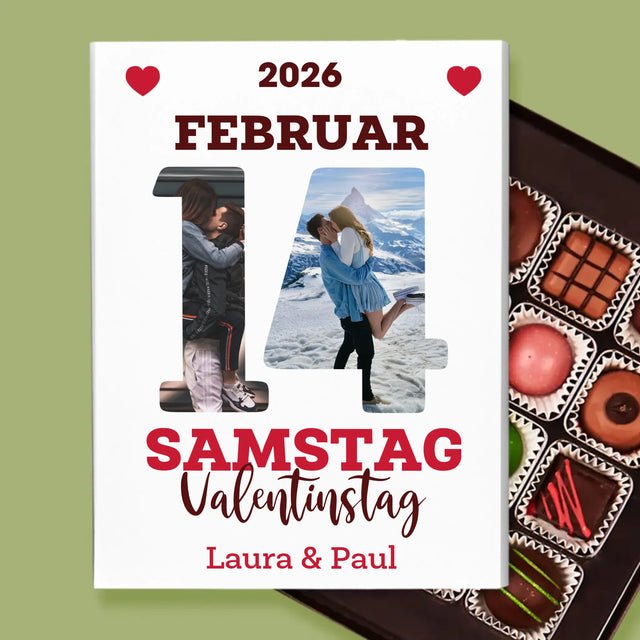Buchstaben-Collage: Valentinstag-Kalenderkarte - Pralinen