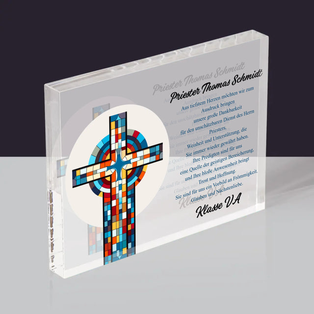 Name Und Unterschrift: Danksagung Kreuz - Acrylblock