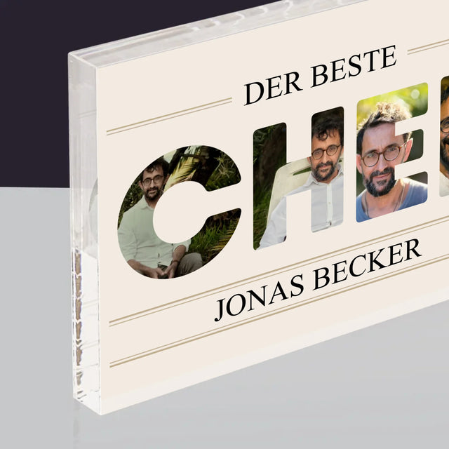 Buchstaben-Collage: Bester Chef 2 - Acrylblock