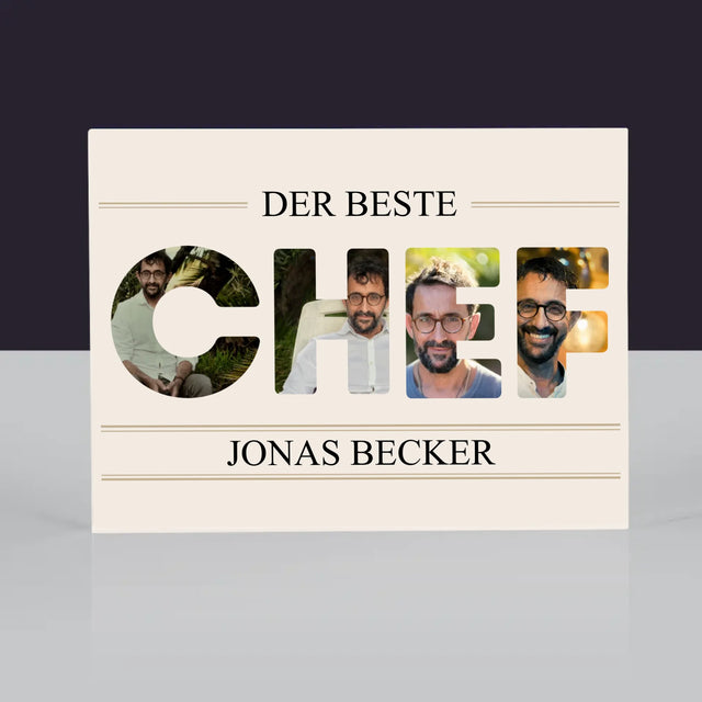Buchstaben-Collage: Bester Chef 2 - Acrylblock