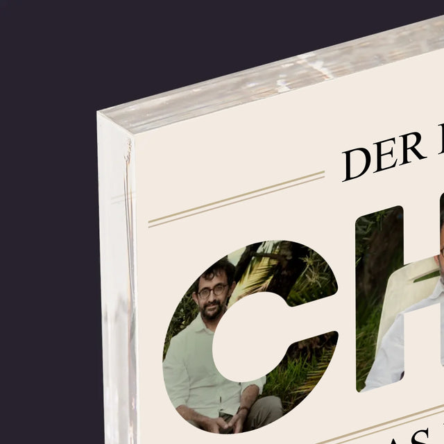 Buchstaben-Collage: Bester Chef 2 - Acrylblock