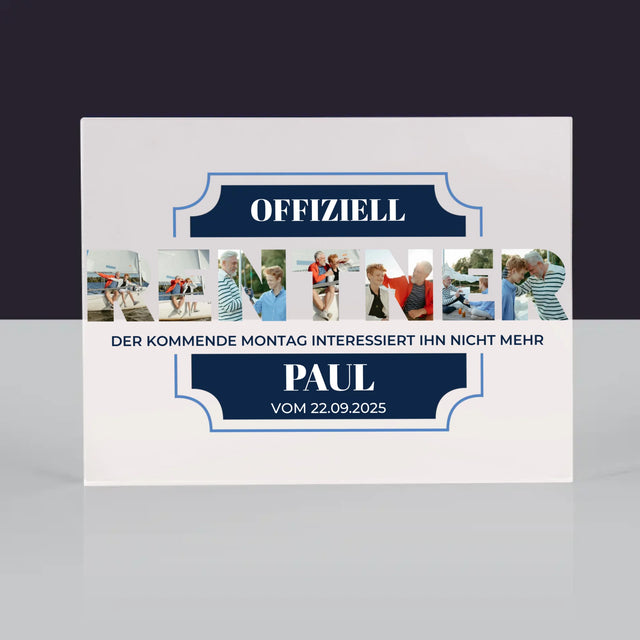 Buchstaben-Collage: Offiziell Im Ruhestand - Acrylblock