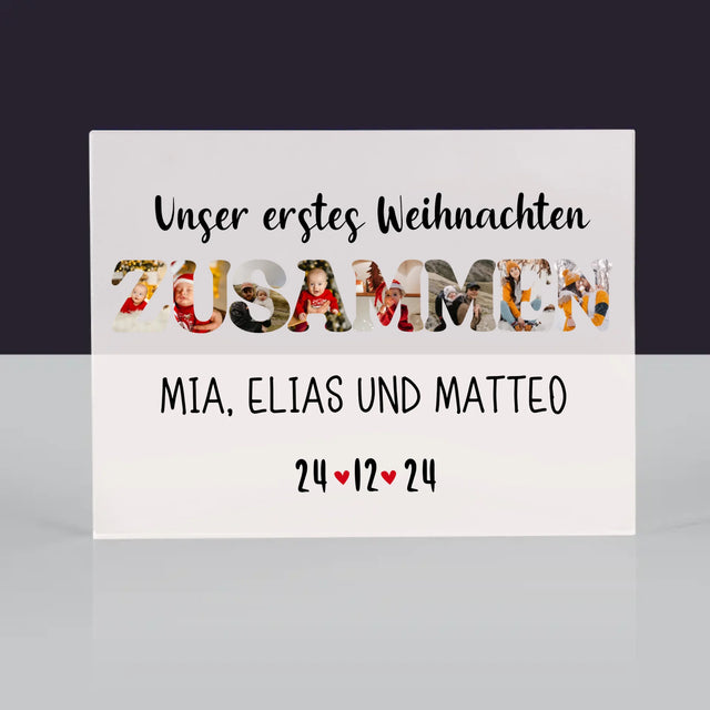 Buchstaben-Collage: Erstes Weihnachten Zusammen - Acrylblock