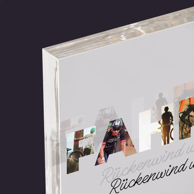 Buchstaben-Collage: Fahrrad - Acrylblock
