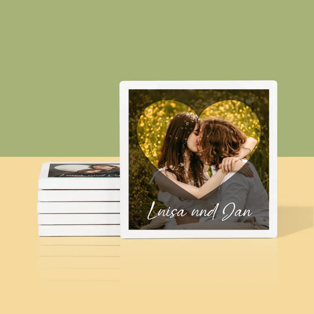 Foto Und Unterschrift: Verliebte Herz - Tassenuntersetzer