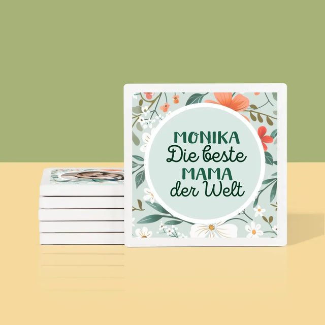 Foto Und Unterschrift: Beste Mama Blumen - Tassenuntersetzer